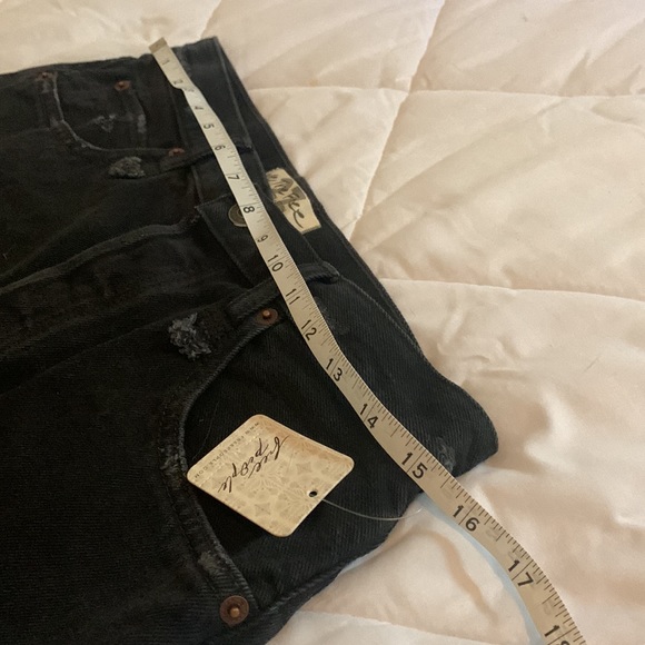 Free People || Makai Distressed Cut Off High Rise Side Slit Shorts || Black - Picture 7 of 8